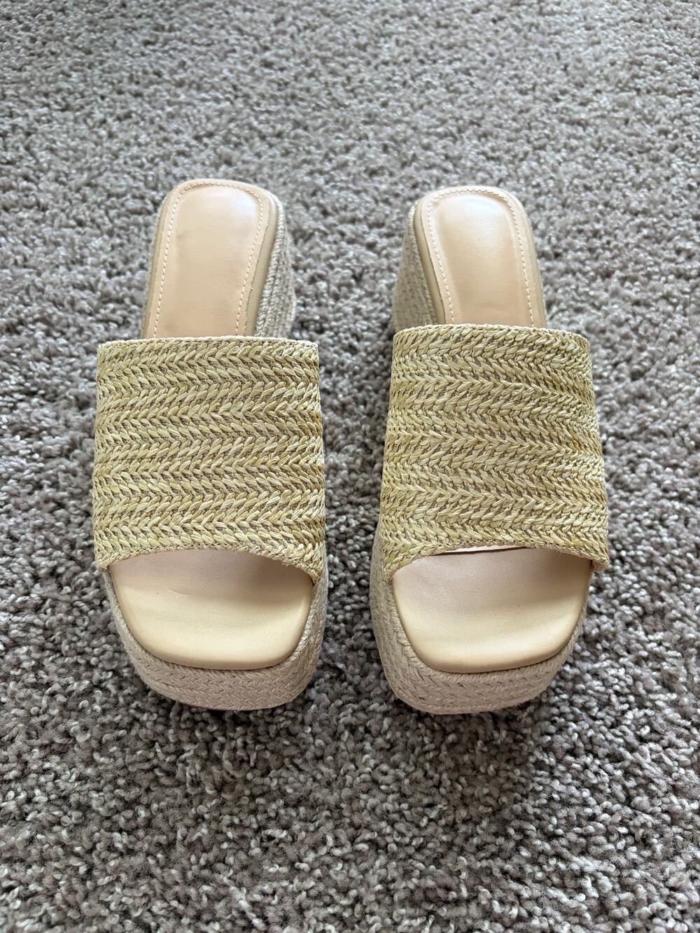 Neutral Woven Platform Sandals Women’s 7 Espadrille Raffia Slides